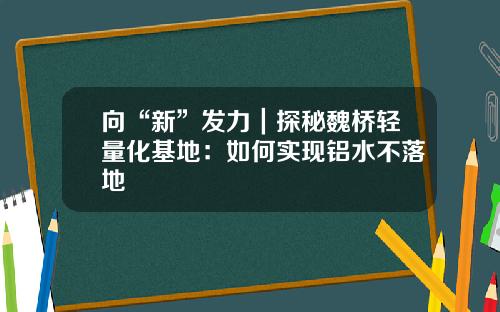 向“新”发力｜探秘魏桥轻量化基地：如何实现铝水不落地
