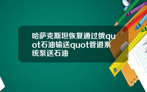 哈萨克斯坦恢复通过俄quot石油输送quot管道系统泵送石油