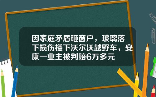 因家庭矛盾砸窗户，玻璃落下损伤楼下沃尔沃越野车，安康一业主被判赔6万多元