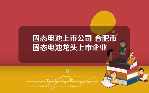 固态电池上市公司 合肥市固态电池龙头上市企业