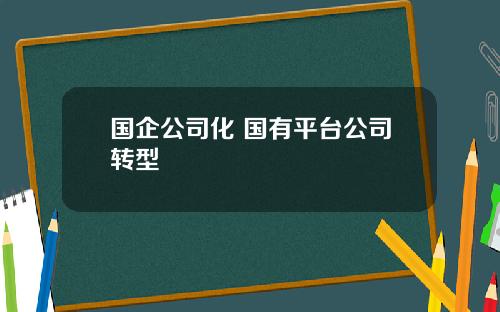 国企公司化 国有平台公司转型
