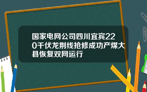国家电网公司四川宜宾220千伏龙荆线抢修成功产煤大县恢复双网运行