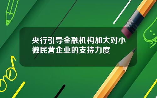 央行引导金融机构加大对小微民营企业的支持力度