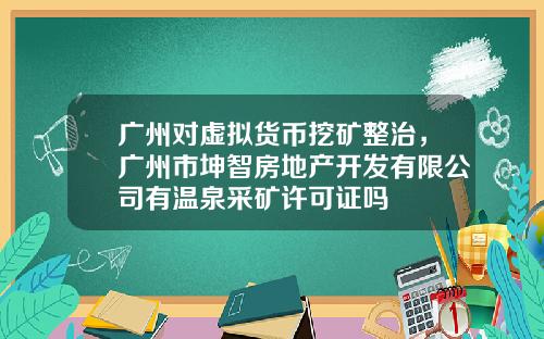 广州对虚拟货币挖矿整治，广州市坤智房地产开发有限公司有温泉采矿许可证吗