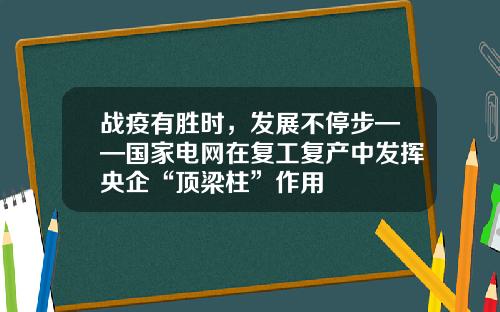战疫有胜时，发展不停步——国家电网在复工复产中发挥央企“顶梁柱”作用