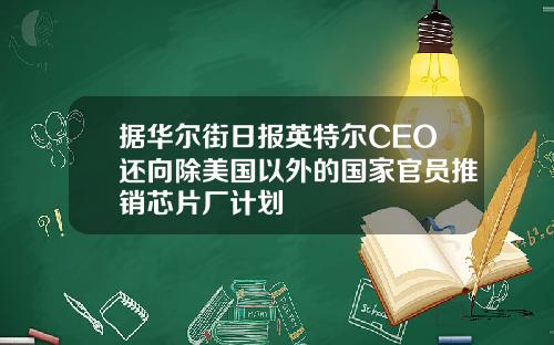 据华尔街日报英特尔CEO还向除美国以外的国家官员推销芯片厂计划