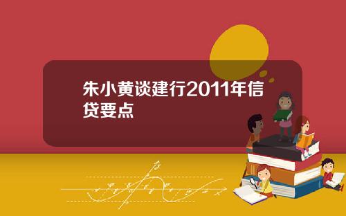 朱小黄谈建行2011年信贷要点