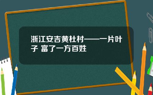 浙江安吉黄杜村——一片叶子 富了一方百姓
