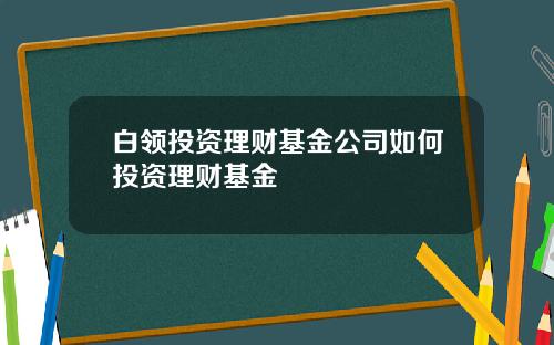 白领投资理财基金公司如何投资理财基金