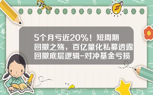 5个月亏近20%！短周期回撤之殇，百亿量化私募透露回撤底层逻辑-对冲基金亏损