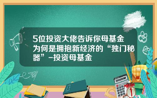 5位投资大佬告诉你母基金为何是拥抱新经济的“独门秘器”-投资母基金