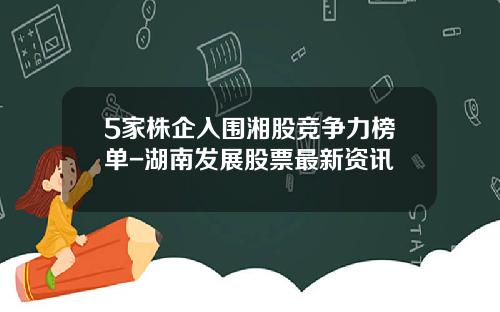 5家株企入围湘股竞争力榜单-湖南发展股票最新资讯