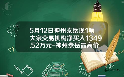 5月12日神州泰岳现1笔大宗交易机构净买入1349.52万元-神州泰岳最高价是多少钱一股
