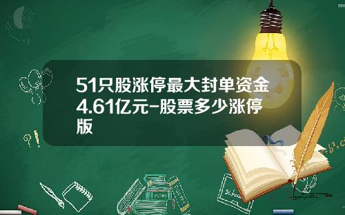 51只股涨停最大封单资金4.61亿元-股票多少涨停版