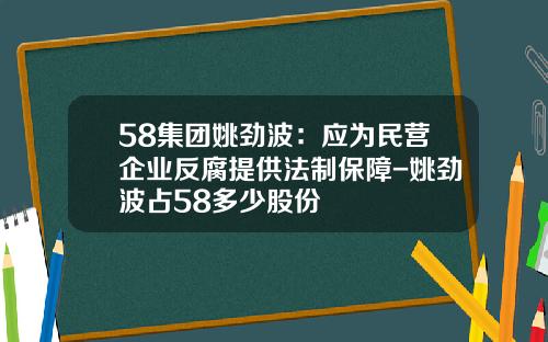 58集团姚劲波：应为民营企业反腐提供法制保障-姚劲波占58多少股份