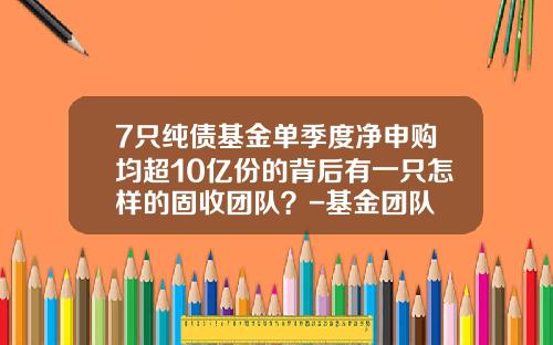 7只纯债基金单季度净申购均超10亿份的背后有一只怎样的固收团队？-基金团队