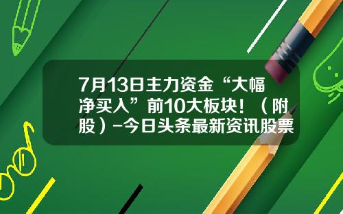 7月13日主力资金“大幅净买入”前10大板块！（附股）-今日头条最新资讯股票代码