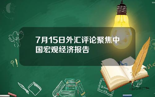 7月15日外汇评论聚焦中国宏观经济报告