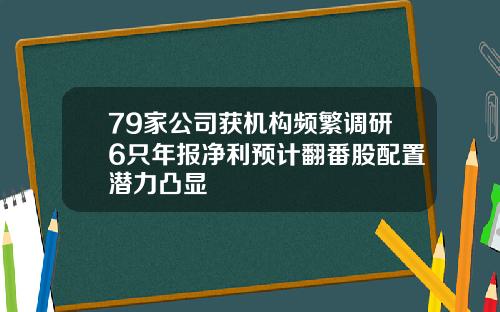 79家公司获机构频繁调研6只年报净利预计翻番股配置潜力凸显