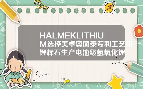 HALMEKLITHIUM选择美卓奥图泰专利工艺用锂辉石生产电池级氢氧化锂