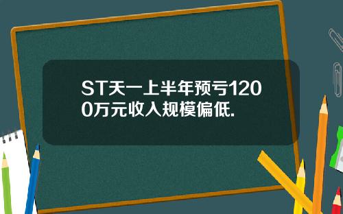 ST天一上半年预亏1200万元收入规模偏低.