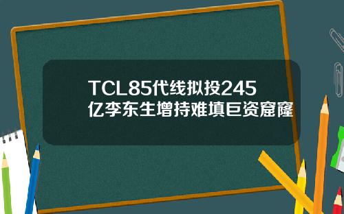 TCL85代线拟投245亿李东生增持难填巨资窟窿