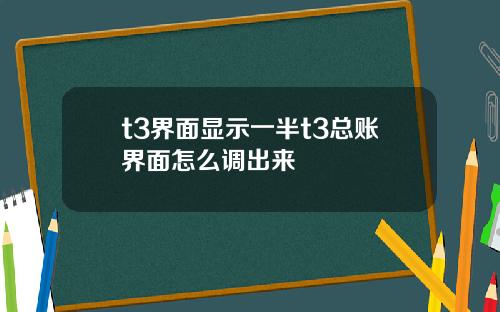t3界面显示一半t3总账界面怎么调出来