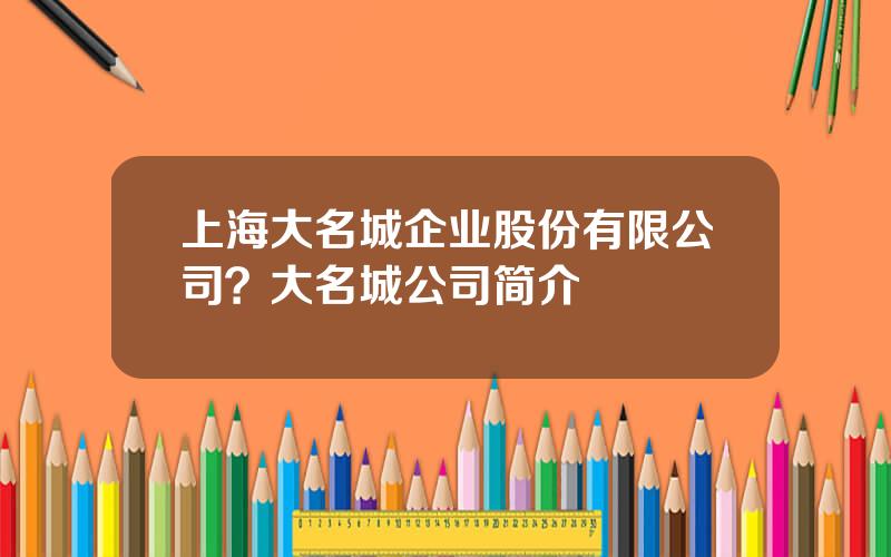 上海大名城企业股份有限公司？大名城公司简介