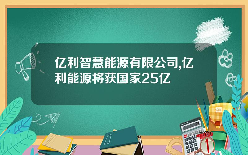 亿利智慧能源有限公司,亿利能源将获国家25亿